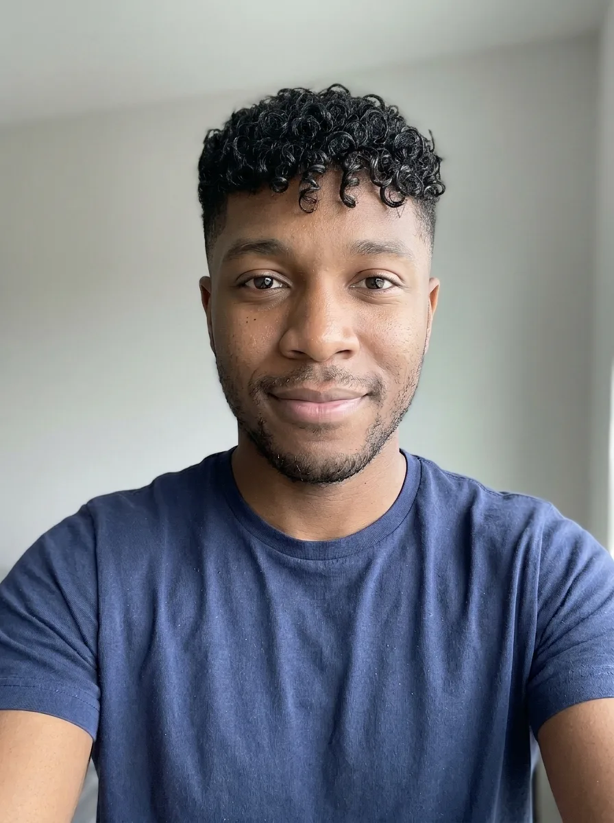 The same man with a textured crop and a fade at the sides